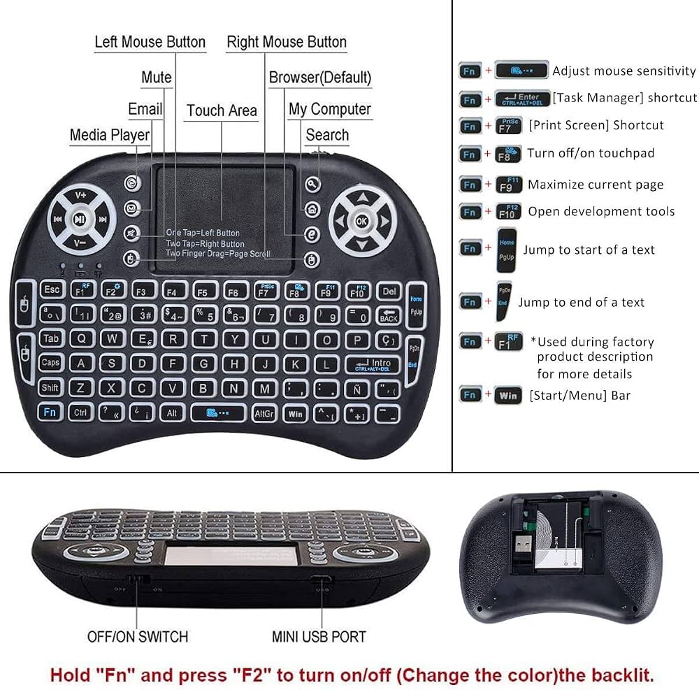 MINI TECLADO-MOUSE INALAMBRICO NEGRO